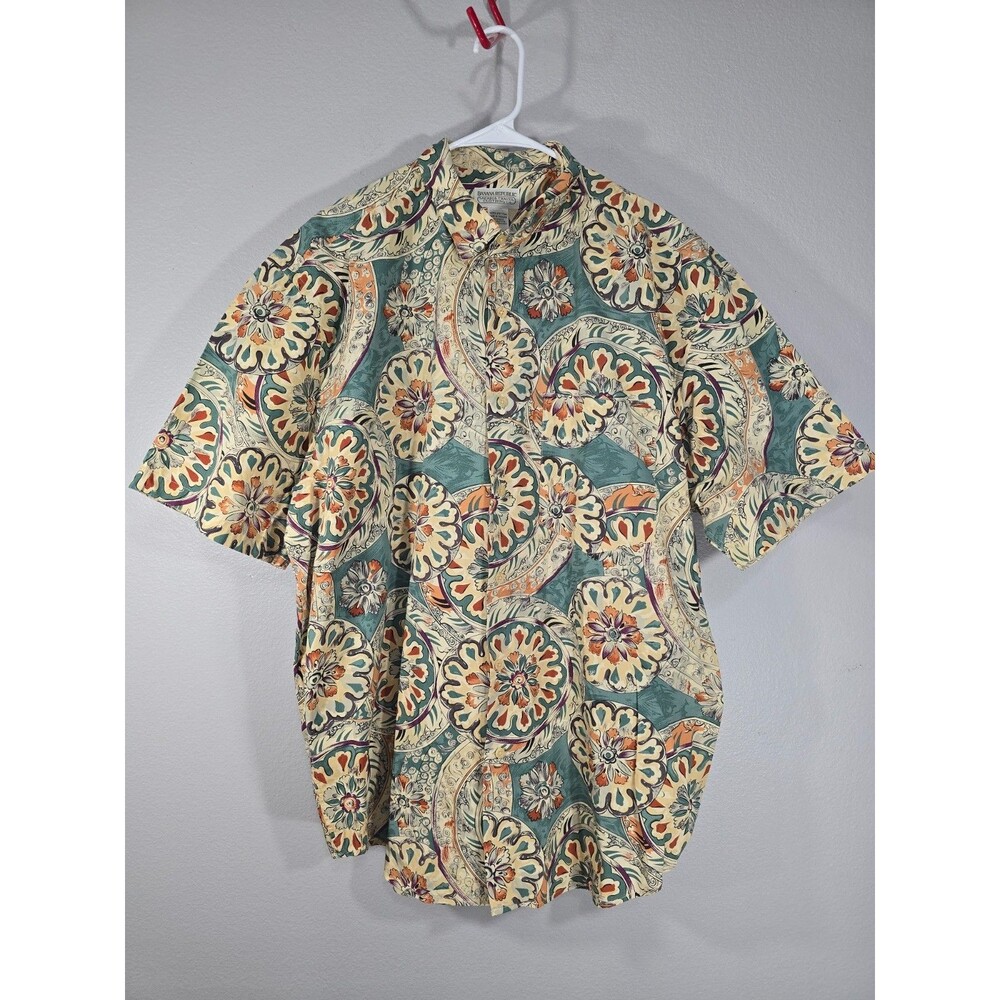 Vintage Banana Republic Safari & Travel Shirt Green Floral 80s Grandpacore